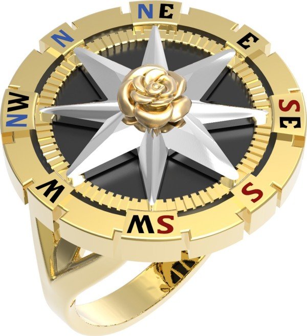 Кольцо из лимонного золота 585 пробы c эмалью и ониксом