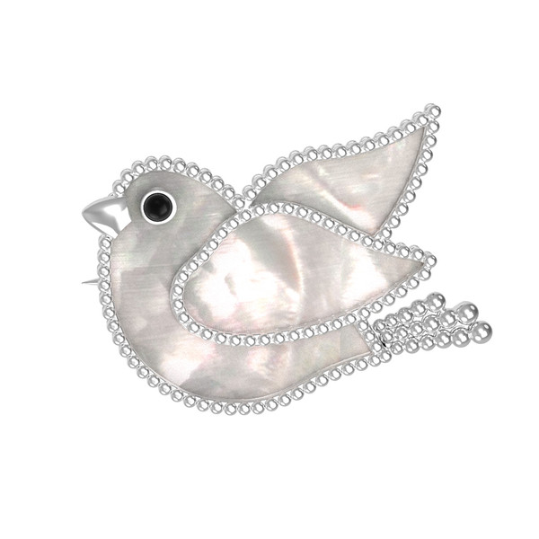 Брошь из белого золота c эмаль и перламутром