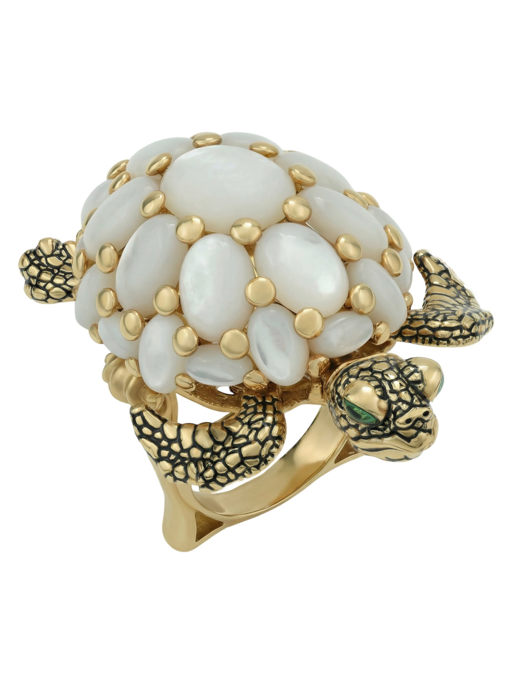 Кольцо из лимонного золота c эмаль и перламутром