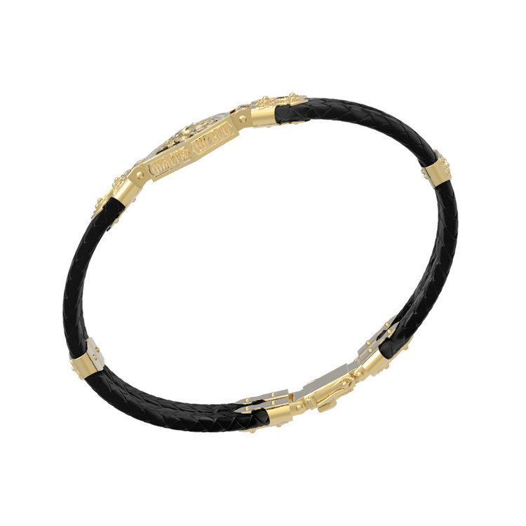 Браслет из лимонного золота c шнурком и ониксом