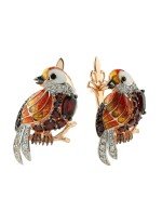 Серьги из золота 585 пробы c эмалью, фианитом и гранатом