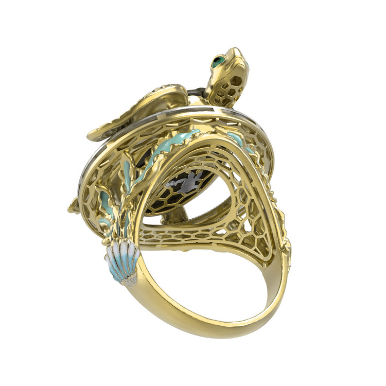 Кольцо из лимонного золота c эмаль и железным деревом