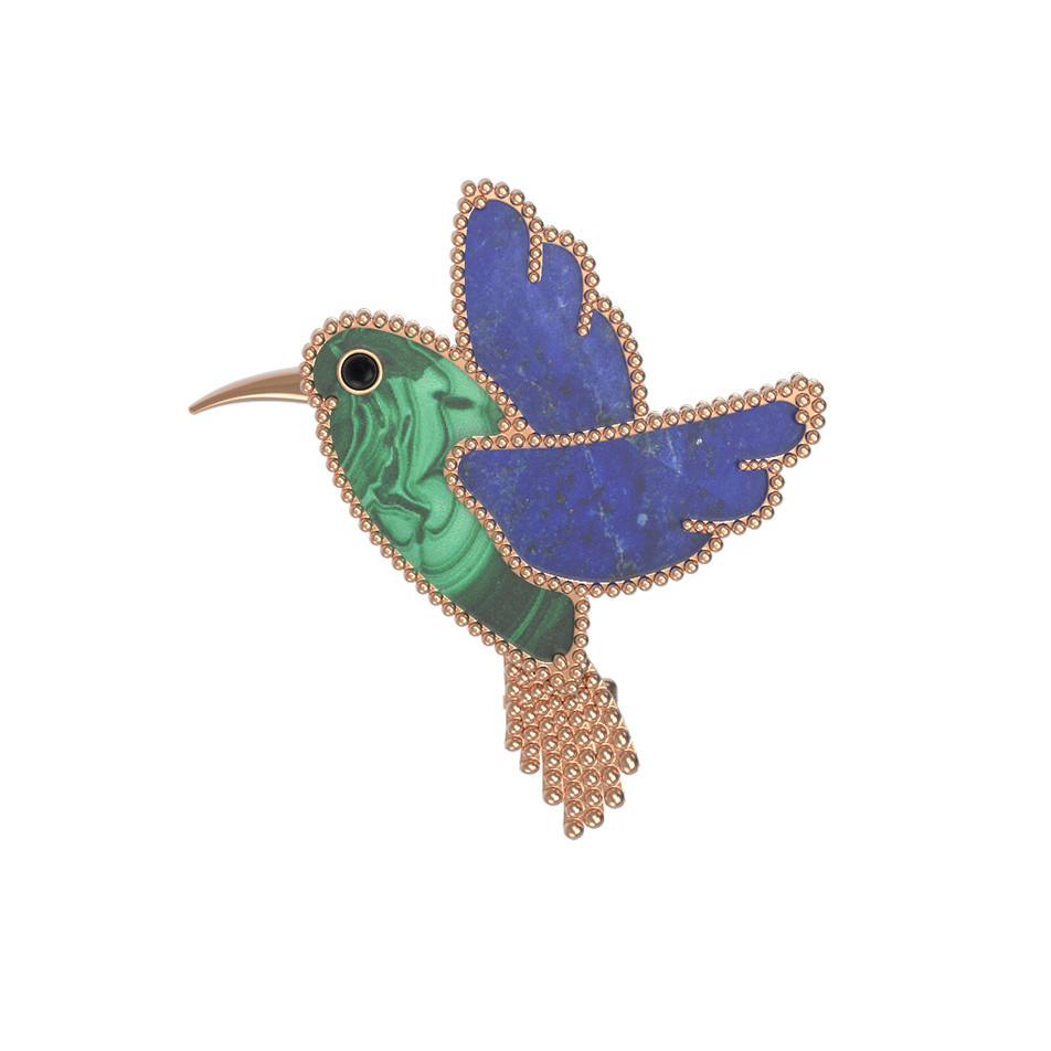 Брошь из золота c эмаль , лазуритом и малахитом