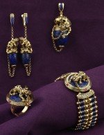 Серьги из лимонного золота 585 пробы c эмалью и лазуритом