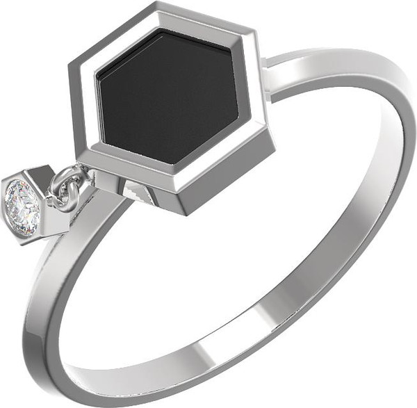 Кольцо из белого золота c бриллиантами и ониксом