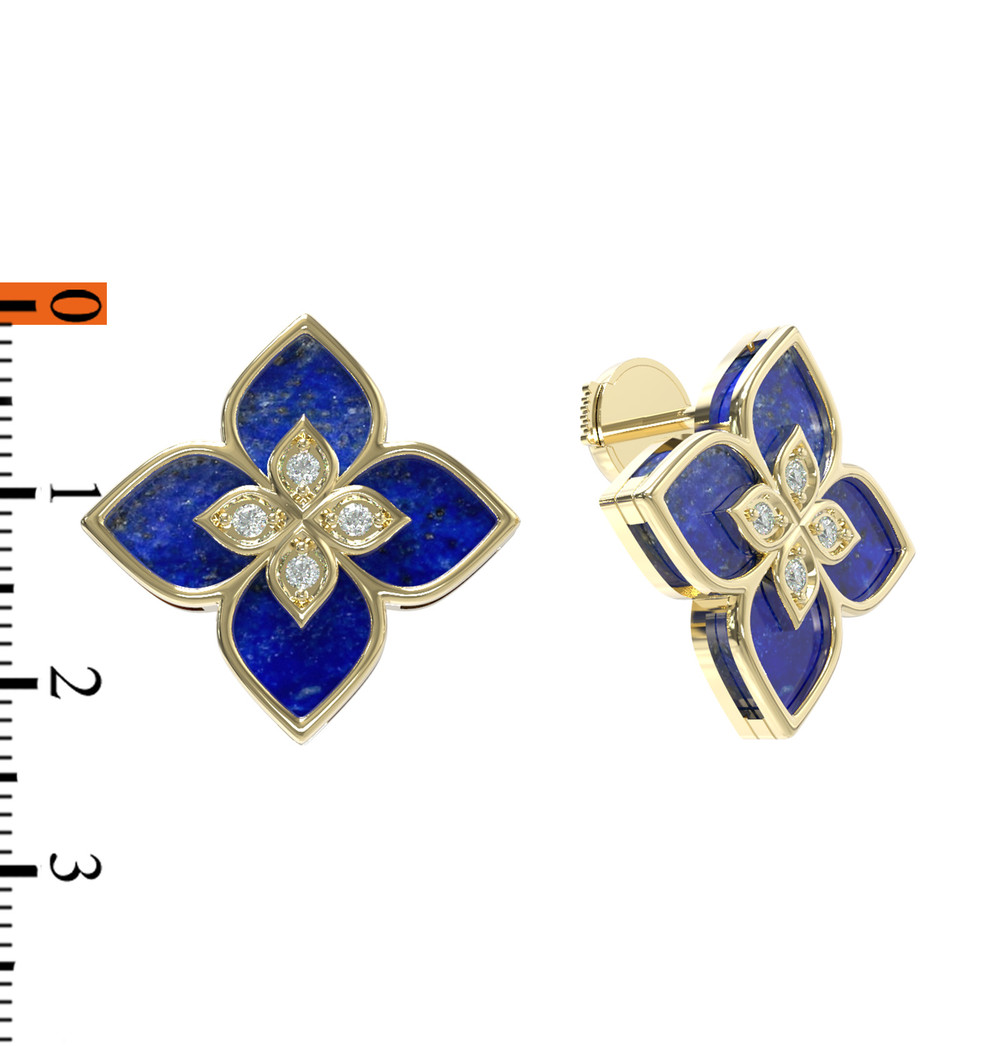 Серьги из лимонного золота c бриллиантами и лазуритом