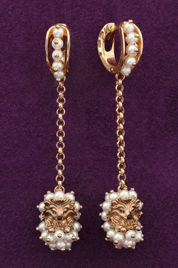 Серьги из золота c эмаль и жемчугом