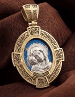 Образок из лимонного золота 585 пробы c эмалью