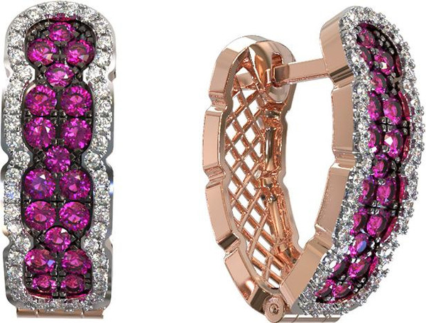 Серьги из золота c бриллиантами и рубином