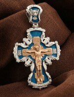 Крест из белого золота 585 пробы c эмалью и бриллиантами