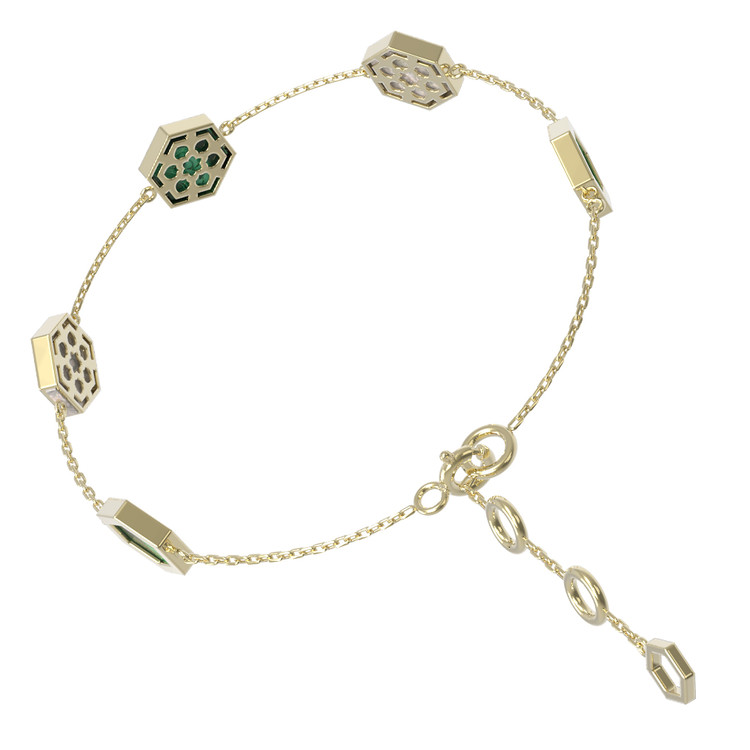 Браслет из лимонного золота c малахитом и перламутром