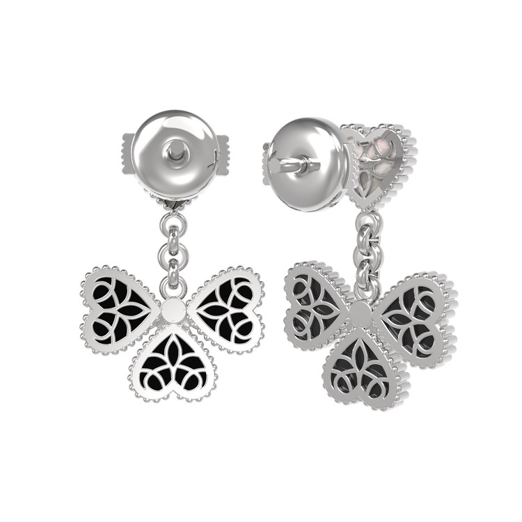 Серьги из белого золота c ониксом и перламутром