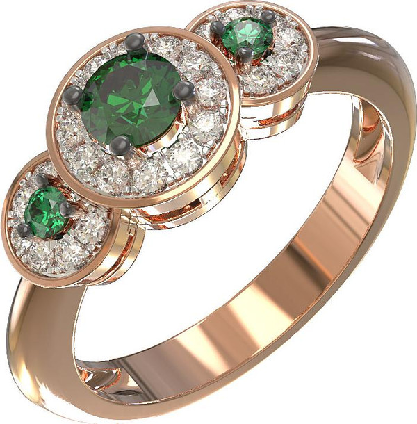 Кольцо из золота c бриллиантами и изумрудом