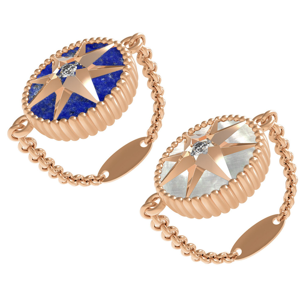 Кольцо из золота c фианитом, лазуритом и перламутром