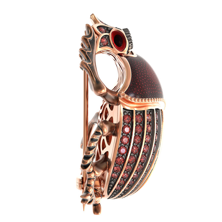 Брошь из золота c эмаль , фианитом и гранатом