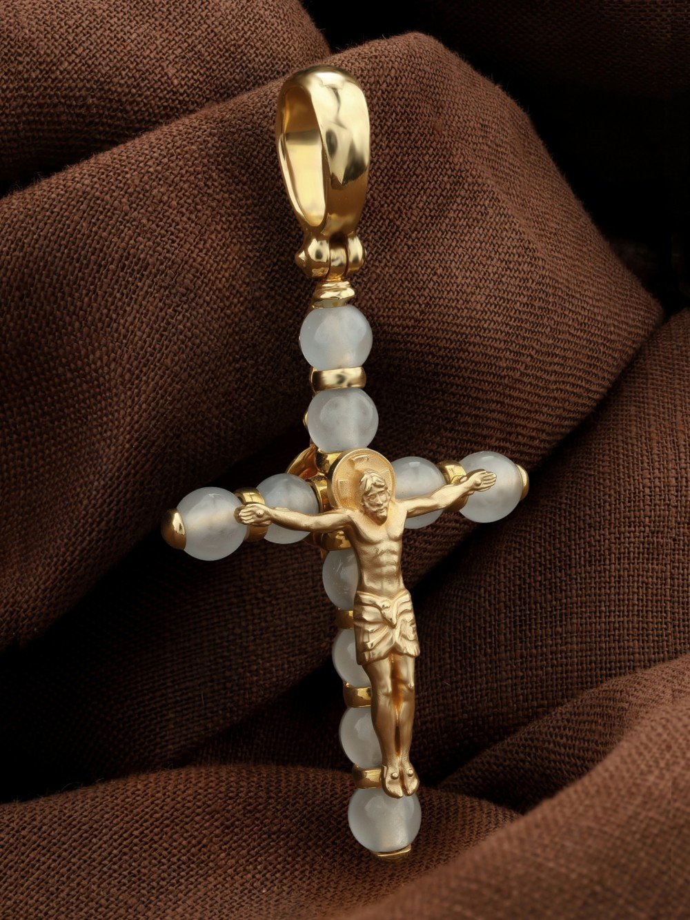 Крест из лимонного золота c агатом