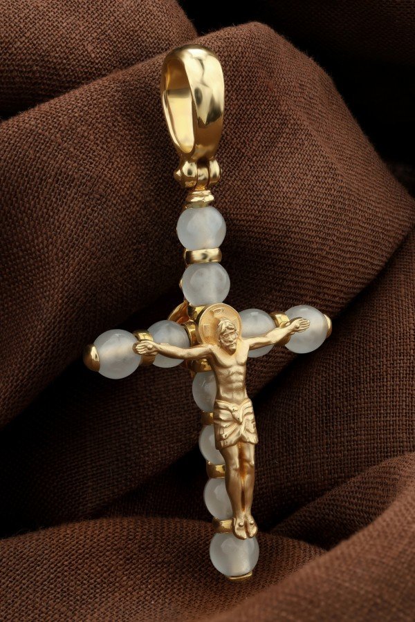 Крест из лимонного золота c агатом