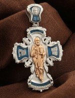 Крест из белого золота 585 пробы c эмалью и бриллиантами