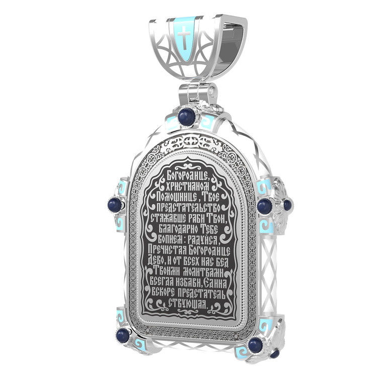 Образок из белого золота c эмаль , иконописью и темперой