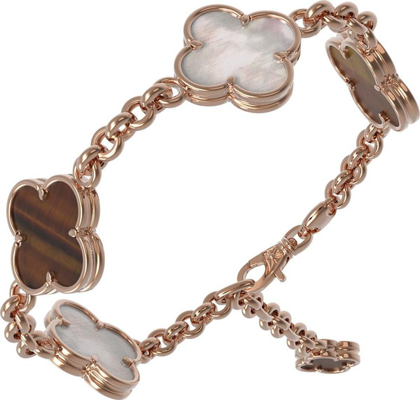 Браслет из золота c тигровым глазом и перламутром