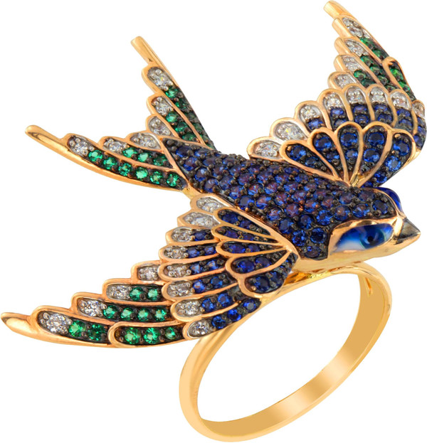 Кольцо из лимонного золота c эмаль и фианитом