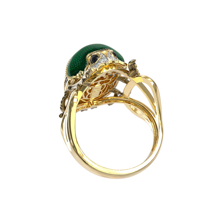 Кольцо из лимонного золота c эмаль , фианитом и турмалином