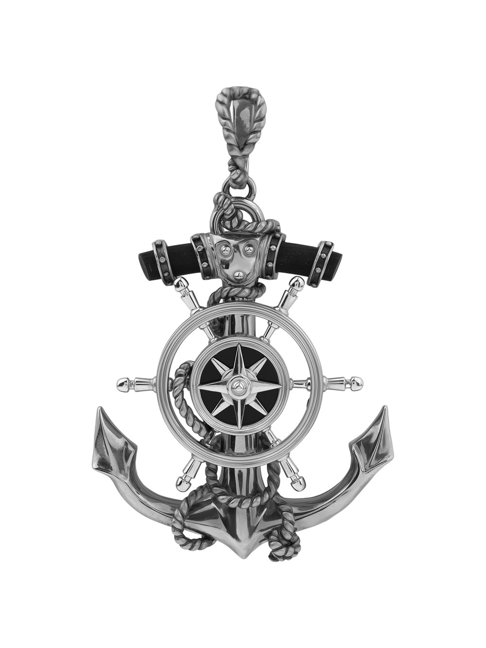 Подвеска из белого золота c ониксом и эбеновым деревом