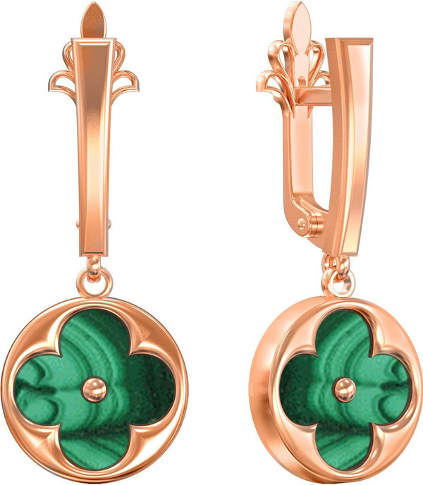 Серьги из золота c малахитом