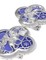Серьги из белого золота 585 пробы c эмалью и перламутром