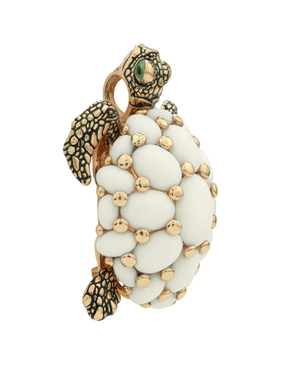 Брошь из золота c эмаль и бивнем мамонта