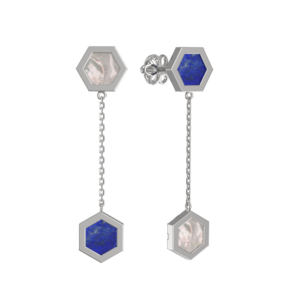 Серьги из белого золота c лазуритом и перламутром