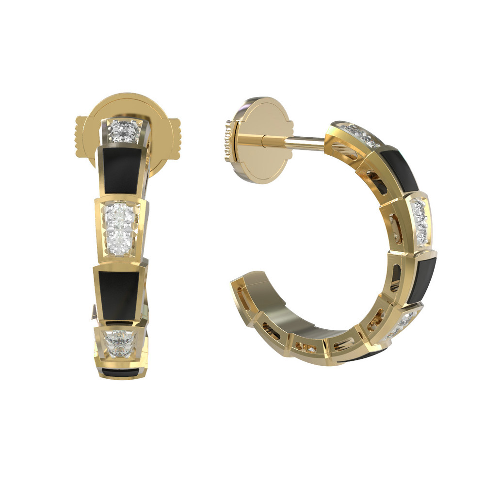 Серьги из лимонного золота c бриллиантами и ониксом