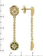Серьги из лимонного золота 585 пробы c бриллиантами, малахитом и перламутром
