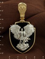 Образок из лимонного золота 585 пробы c эмалью и ониксом