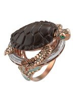 Кольцо из золота 585 пробы c эмалью и железным деревом