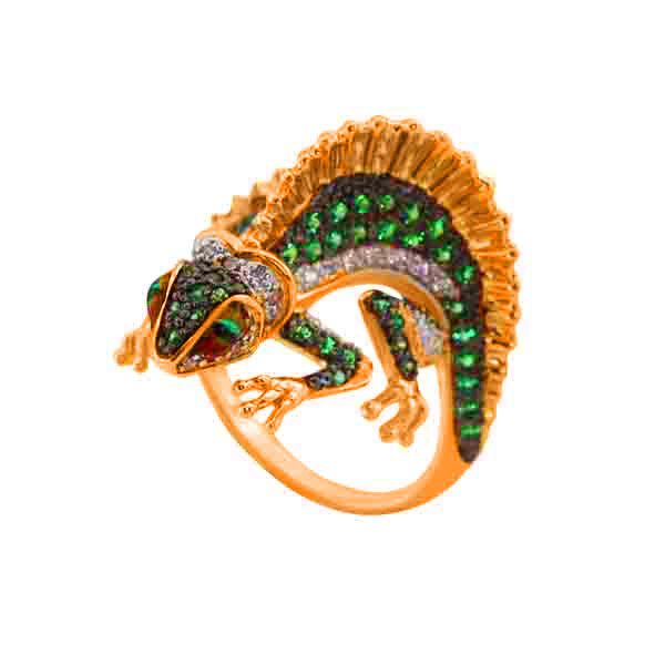 Кольцо из золота c эмаль и фианитом