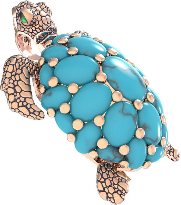 Брошь из золота c эмаль и бирюзой