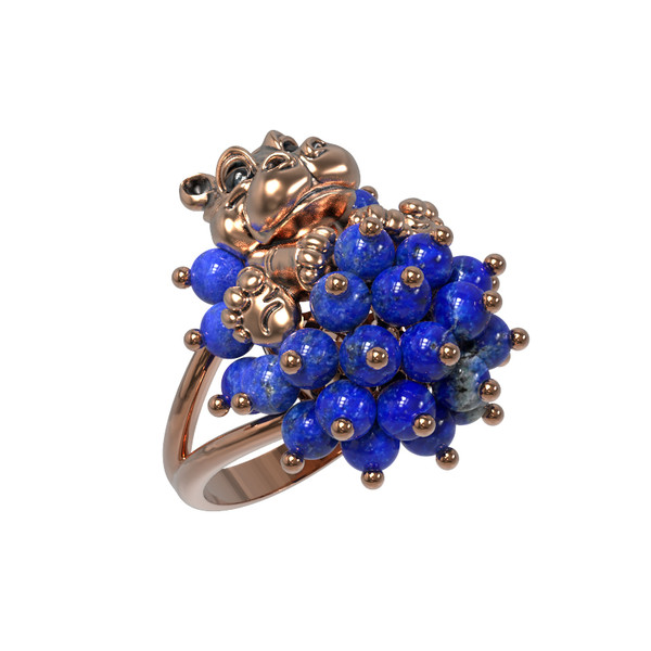 Кольцо из золота c эмаль и лазуритом