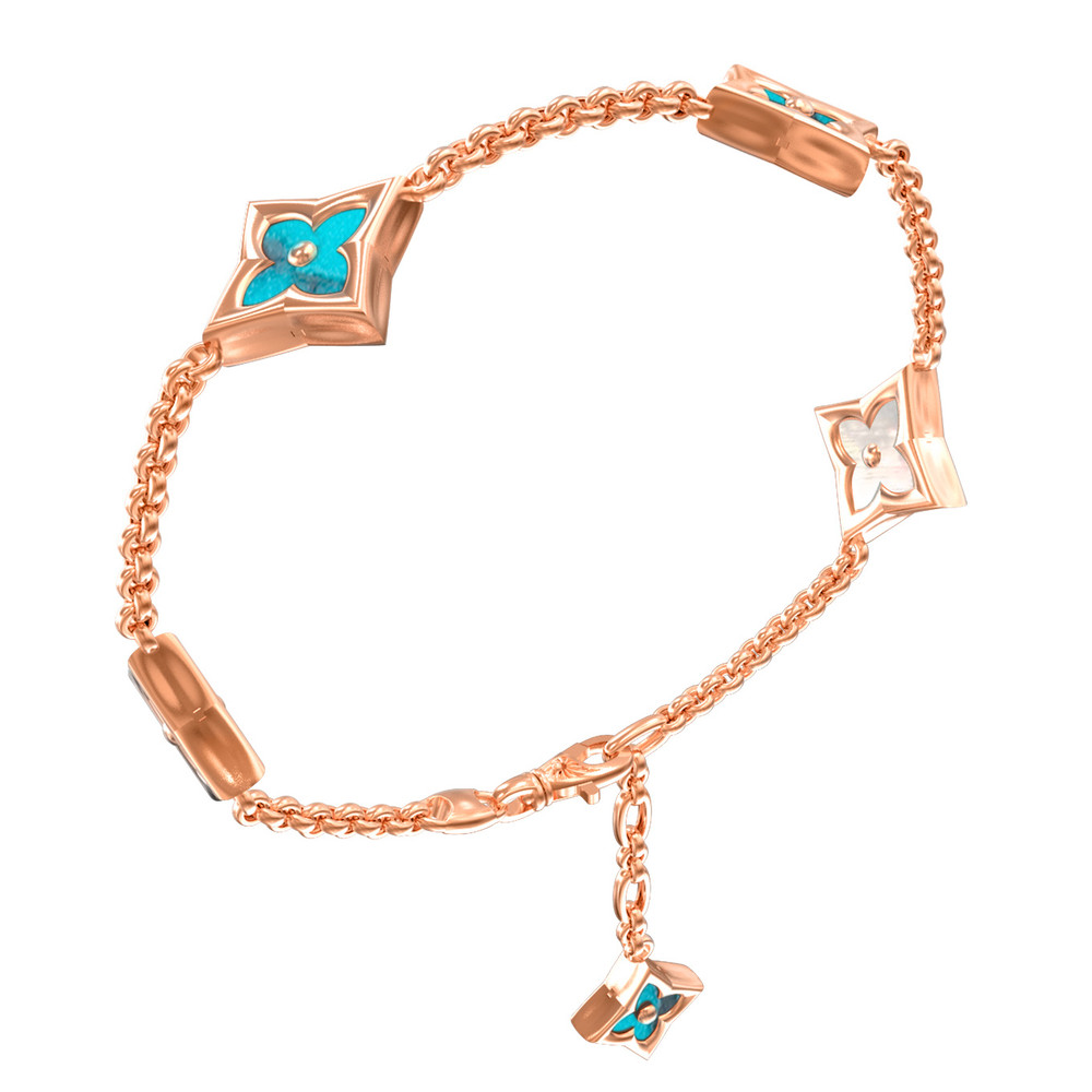 Браслет из золота c бирюзой и перламутром