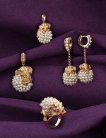 Серьги из золота 585 пробы c эмалью и жемчугом
