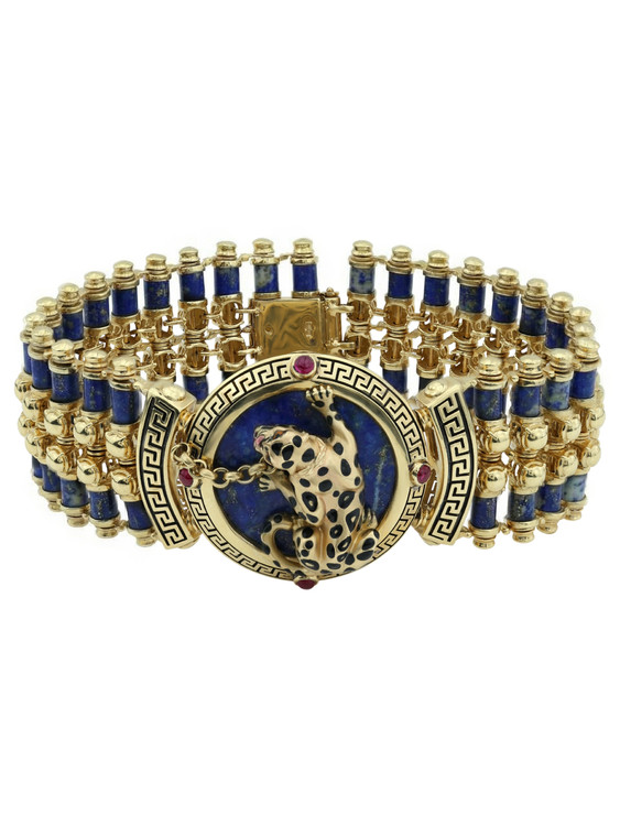 Браслет из лимонного золота c эмаль , рубином и лазуритом