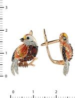 Серьги из золота 585 пробы c эмалью, фианитом и гранатом