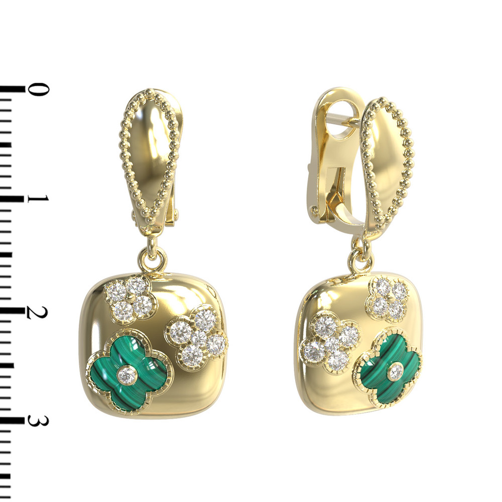 Серьги из лимонного золота c бриллиантами и малахитом