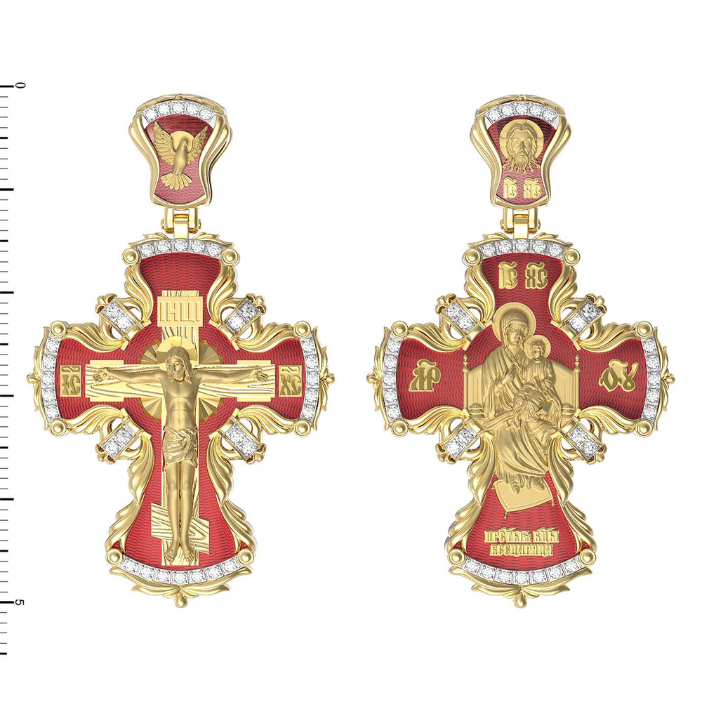 Крест из лимонного золота c эмаль и бриллиантами