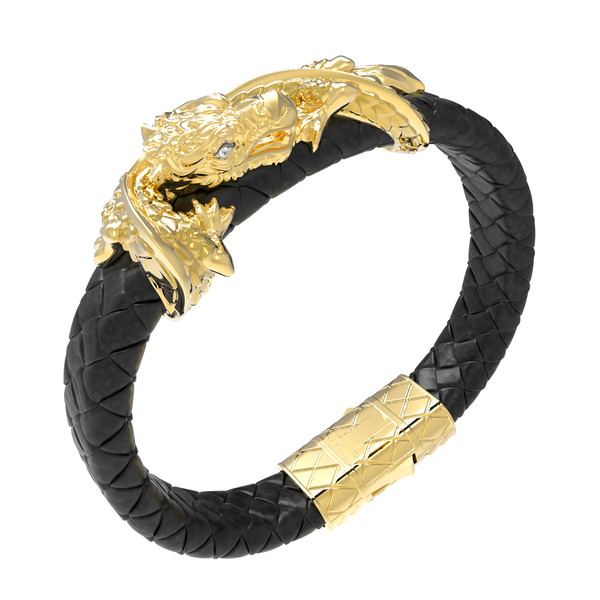 Браслет из лимонного золота c бриллиантами и кожаным шнурком