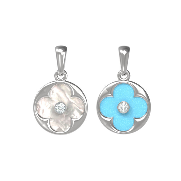 Подвеска из белого золота c бриллиантами, бирюзой и перламутром