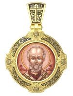 Образок из лимонного золота 585 пробы c эмалью и иконописью