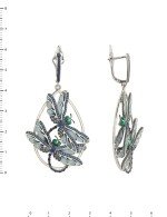 Серьги из белого золота 585 пробы c сапфиром и эмалью