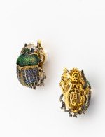 Серьги из лимонного золота 585 пробы c эмалью, фианитом и турмалином