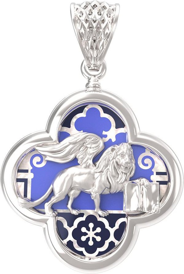 Подвеска из белого золота c эмаль и перламутром